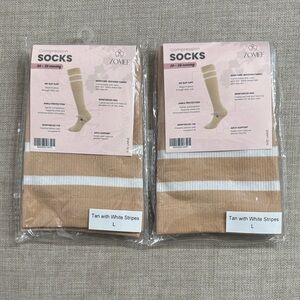 Tan & White Stripe Compression Socks - Graduated Support